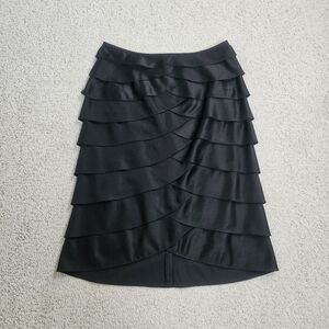 Adrianna Papell Skirt Womens 6 Tiered Straight Classic Zip Lined Black Cocktail